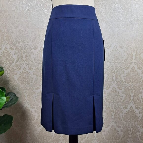 Black Label Evan-Picone Size 6 Navy Blue Pencil Skirt Kick Pleats Back Zip NWT - Picture 1 of 12